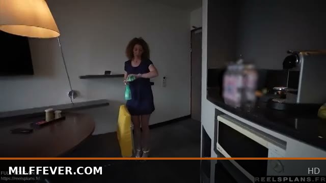 French MILF Maid with Perfect Ass Caught Masturbating and Anal Fucked by Hotel Guest